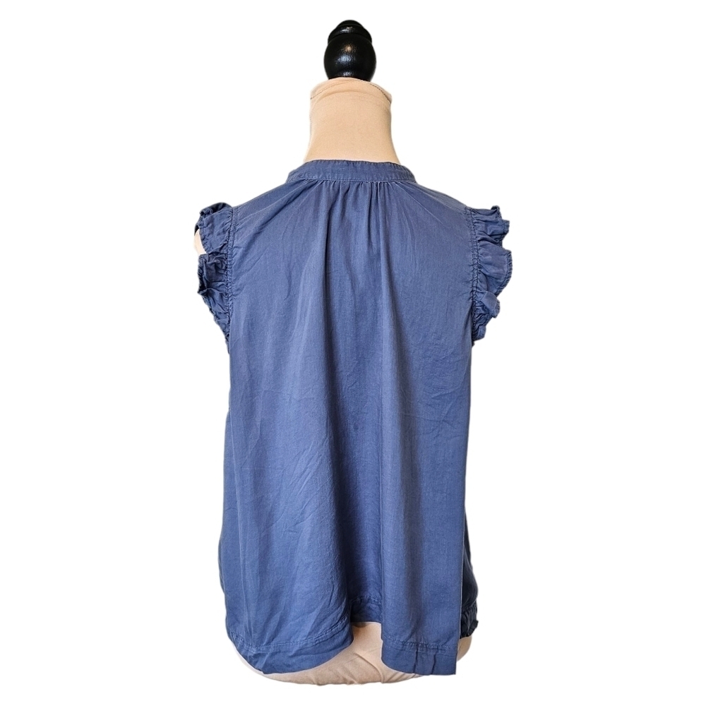 cloth & stone Blue Ruffle Sleeve Button Front Blouse - Picture 3 of 8
